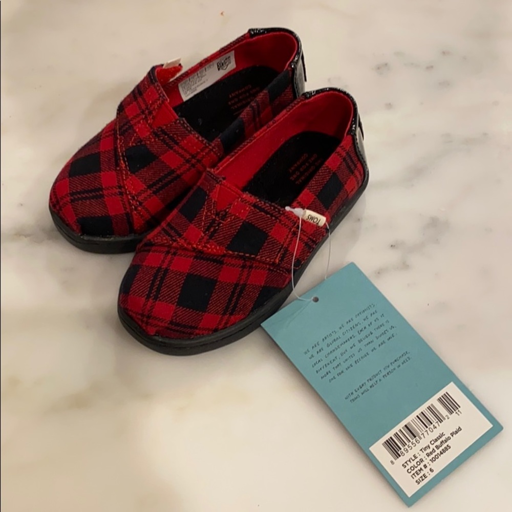 Flannel Buffalo Plaid Check Toms Slip Ons BNWT